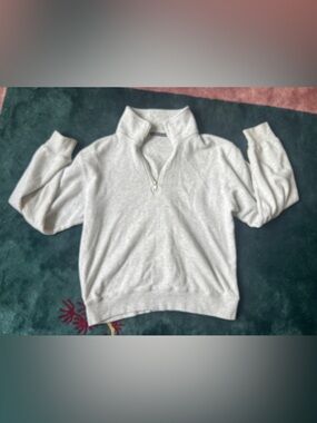 Brandy Melville Light Heather Gray Waffle-Knit Zip up Pullover Size M